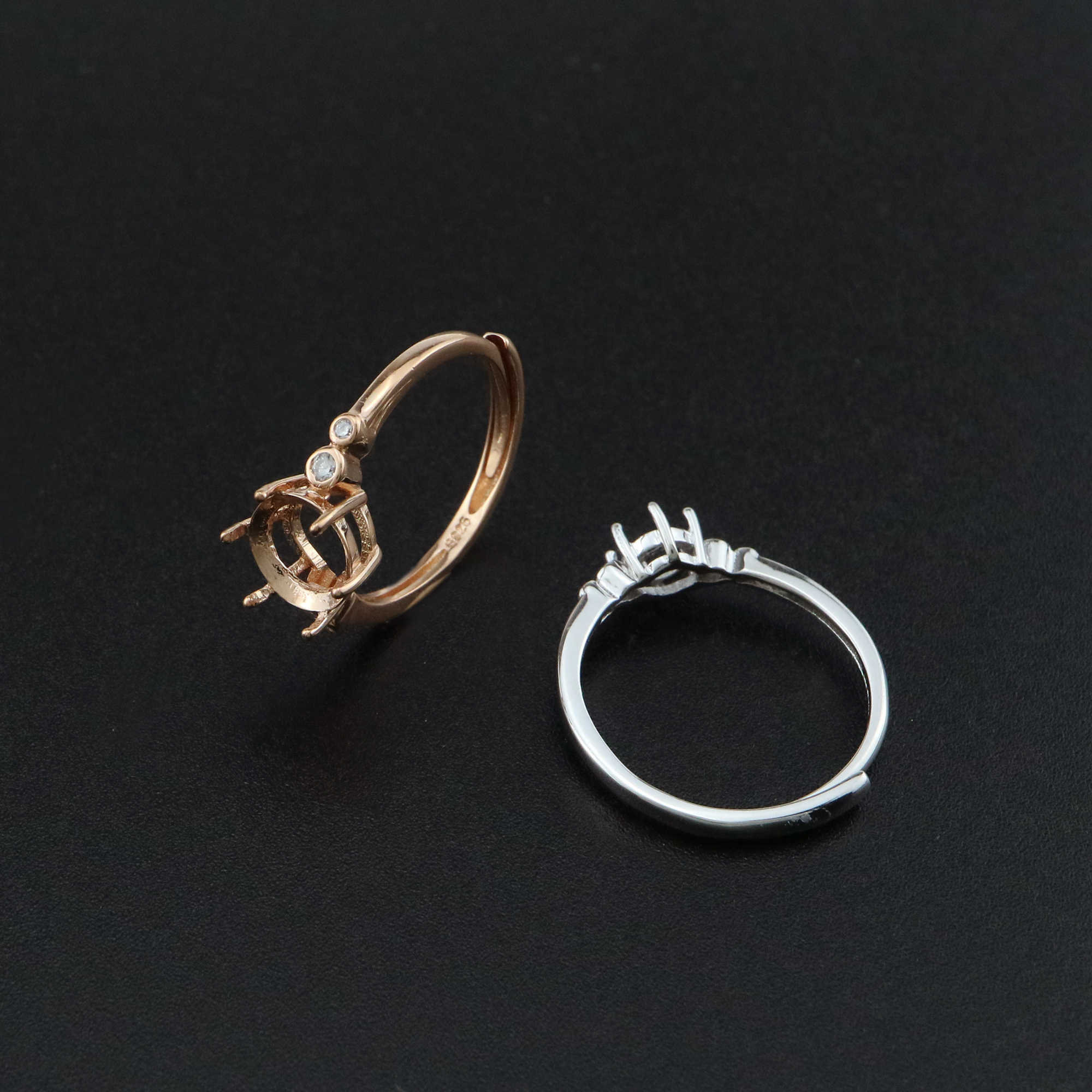 1Pcs 4-15MM Round Prong Bezel Rose Gold Plated Solid 925 Sterling Silver Adjustable Ring Settings for Moissanite Gemstone DIY Supplies 1210053 - Click Image to Close